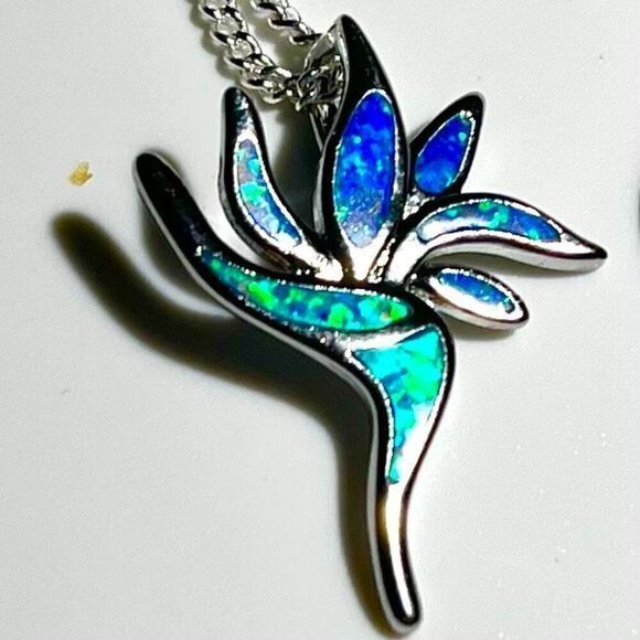 AYF Blue Opal Torch Pendant & Sterling 925 Silver Chain - Picture 12 of 13